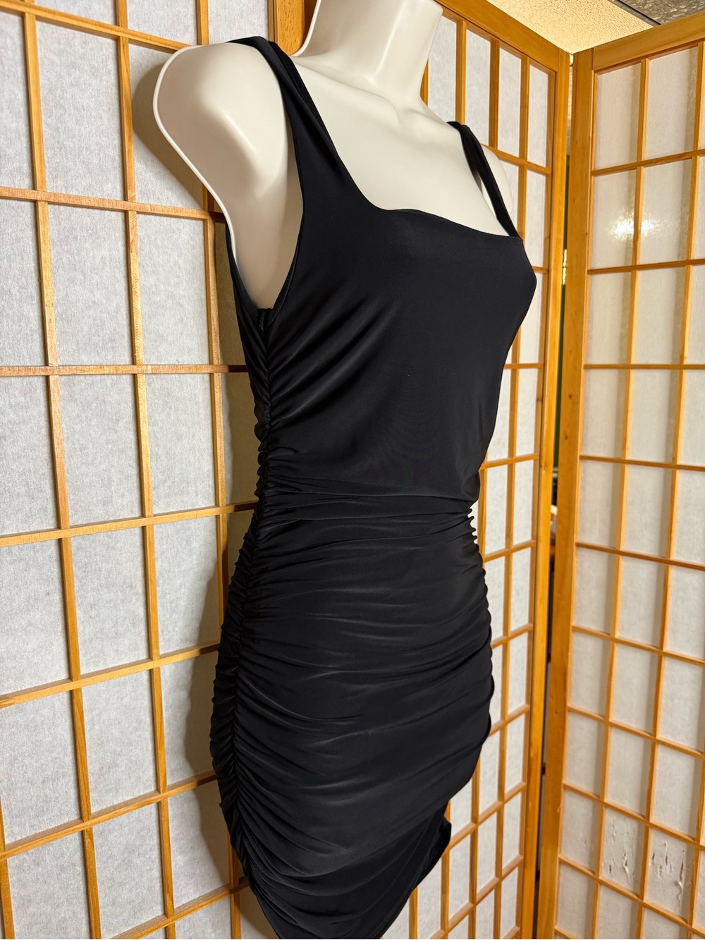 Black Ruched Tank Mini Dress — Sleek Women’s Bodycon
